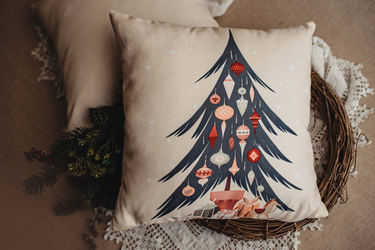 Nordic Christmas Tree Throw Pillow