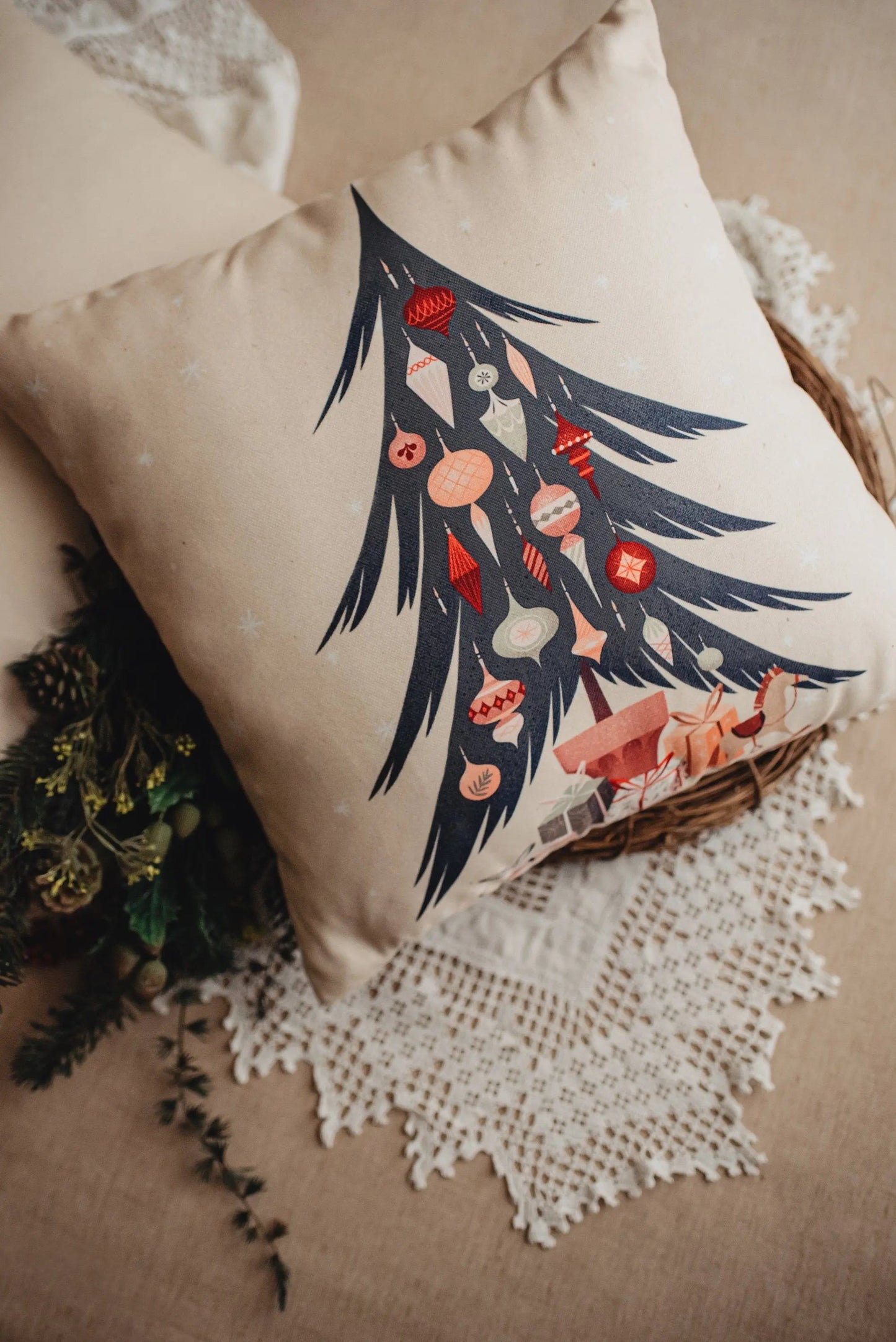 Nordic Christmas Tree Throw Pillow