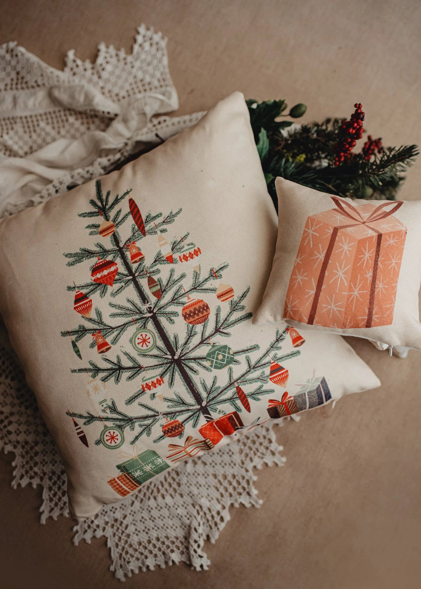 Nordic Pine Christmas Tree Throw Pillow