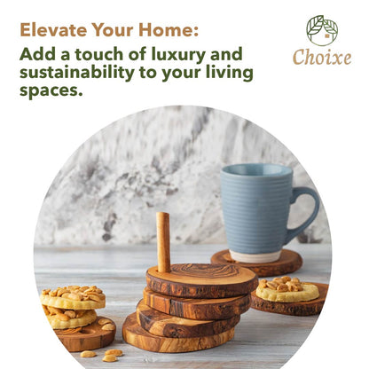 Olive Wood Coaster Set with Holder -7 Pcs by Choixe