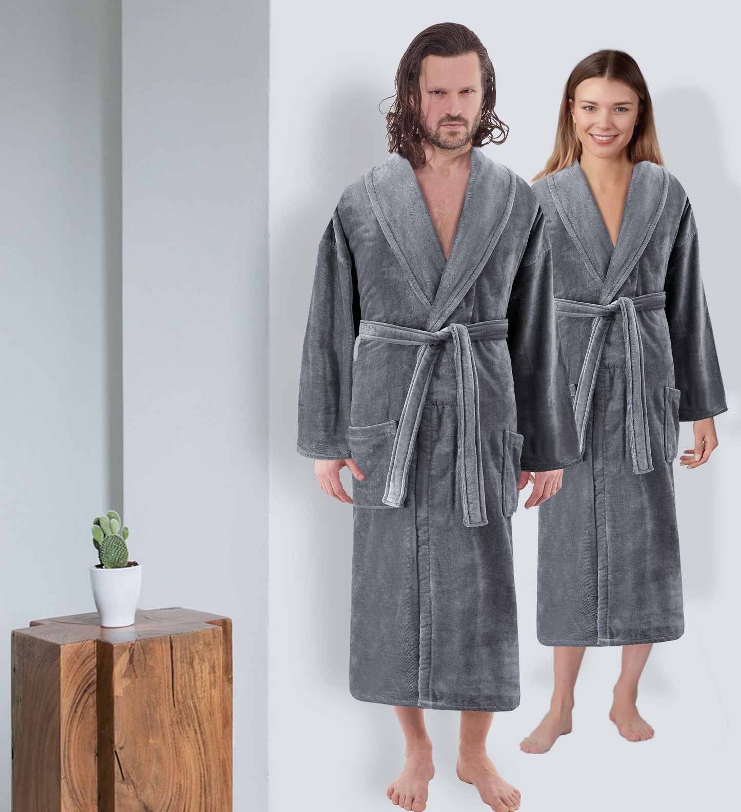 Velour Shawl Collar Luxury Turkish Cotton Bathrobe One Big Size Fits All by Classic Turkish Towels