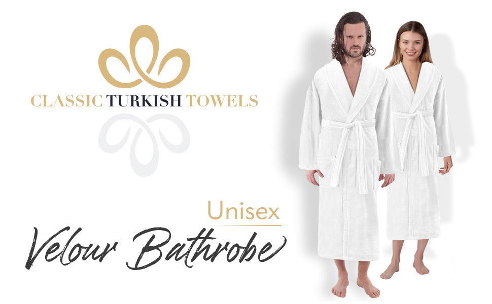 Unisex Luxury Plush Velour Premium Cotton Bathrobe (Single Pack) by Classic Turkish Towels