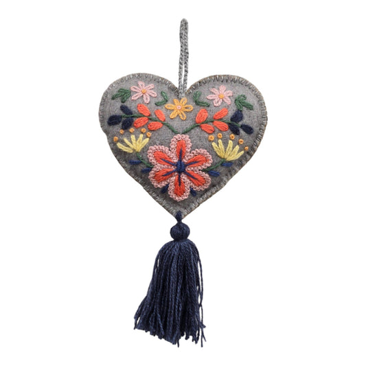 Embroidered Heart Sachet, Grey
