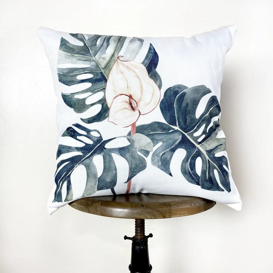 Palm Leaves Pink Flower Throw Pillow