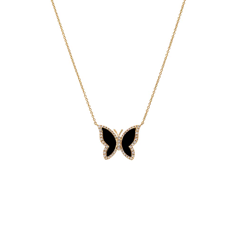 Pavé Diamond Outline Stone Butterfly Necklace 14K by By Adina Eden