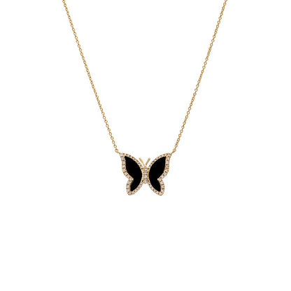 Pavé Diamond Outline Stone Butterfly Necklace 14K by By Adina Eden