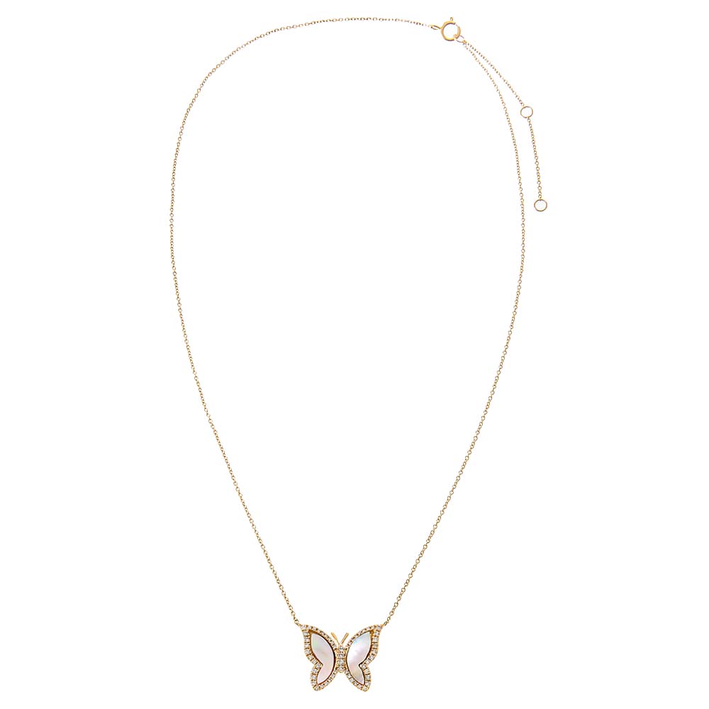 Pavé Diamond Outline Stone Butterfly Necklace 14K by By Adina Eden