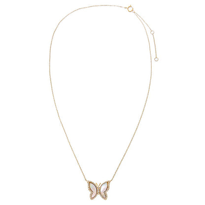 Pavé Diamond Outline Stone Butterfly Necklace 14K by By Adina Eden