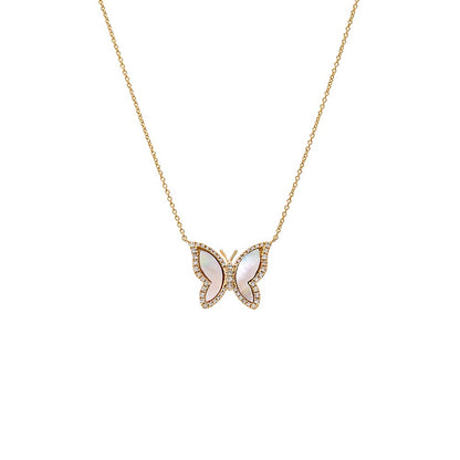 Pavé Diamond Outline Stone Butterfly Necklace 14K by By Adina Eden