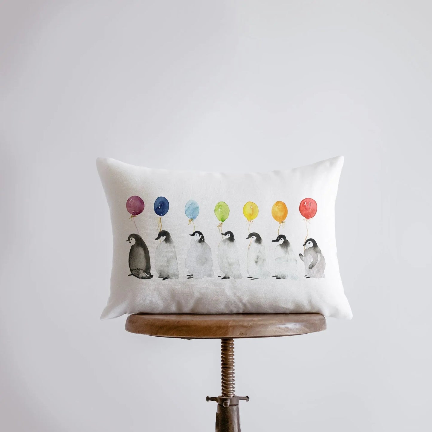 Penguin Balloon Lineup Throw Pillow