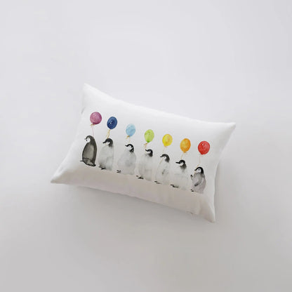 Penguin Balloon Lineup Throw Pillow