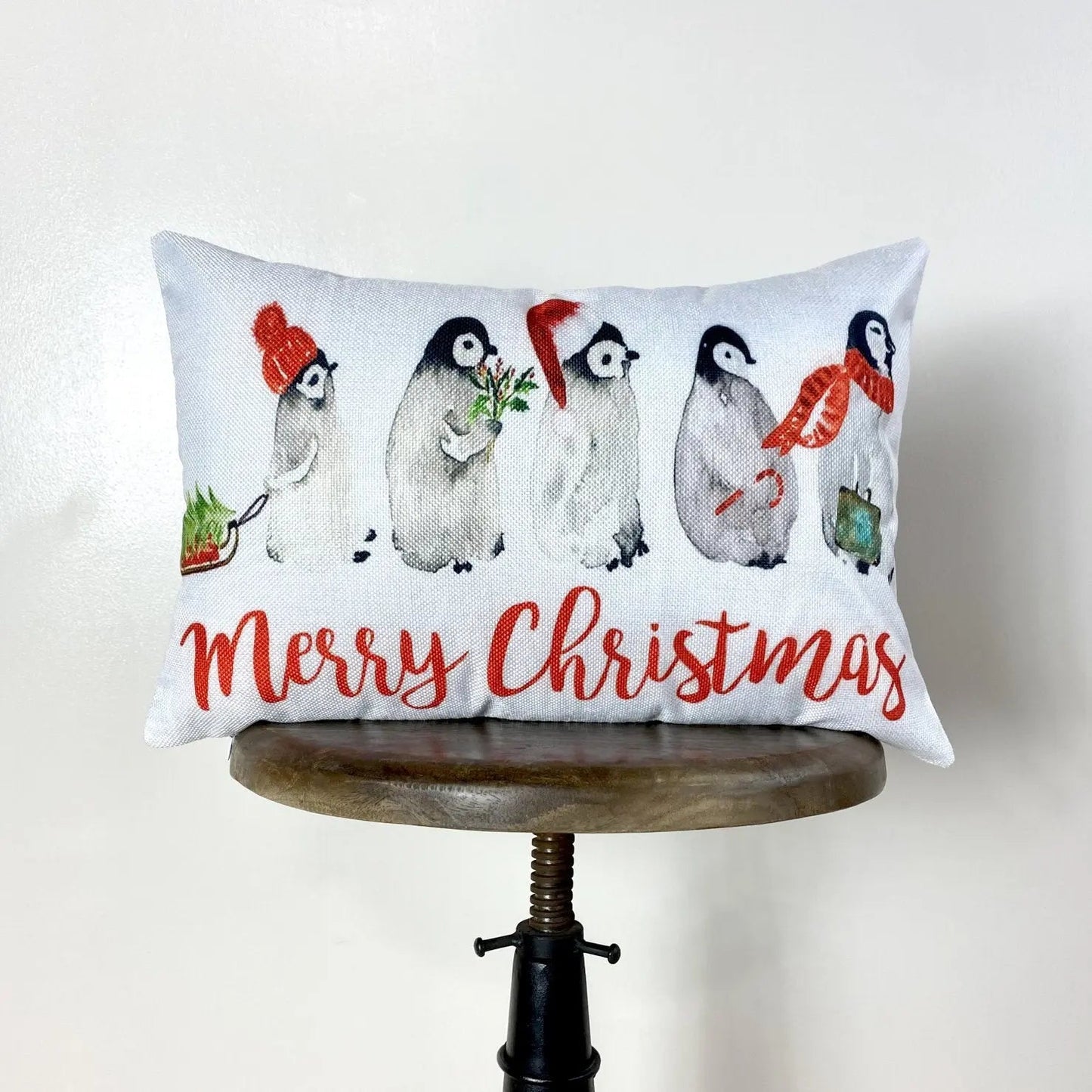 Penguin Merry Christmas Throw Pillow