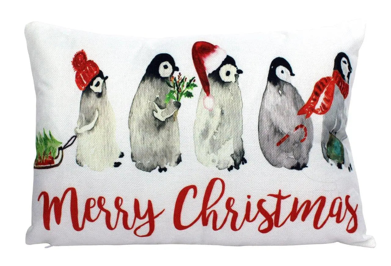 Penguin Merry Christmas Throw Pillow