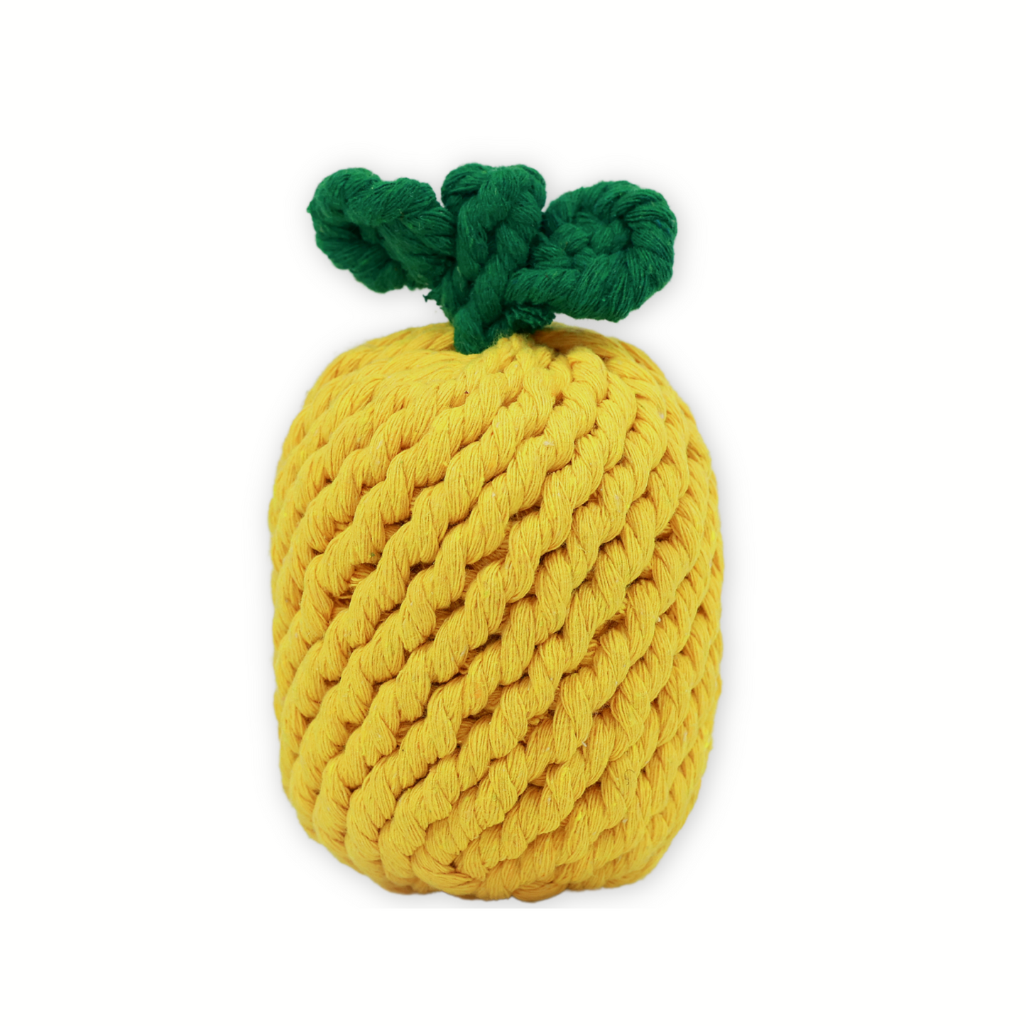 A pineapple-shaped pet toy made from durable cotton rope, perfect for chewing and interactive play, promoting dental health and keeping pets entertained.