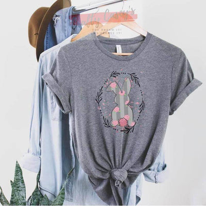 Pink Grey Wreath Bunny Easter T-shirt