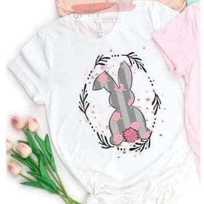 Pink Grey Wreath Bunny Easter T-shirt