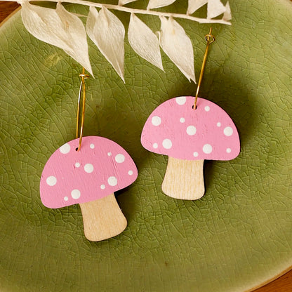 Pink Mushroom Hoops by LE CHIC MIAMI