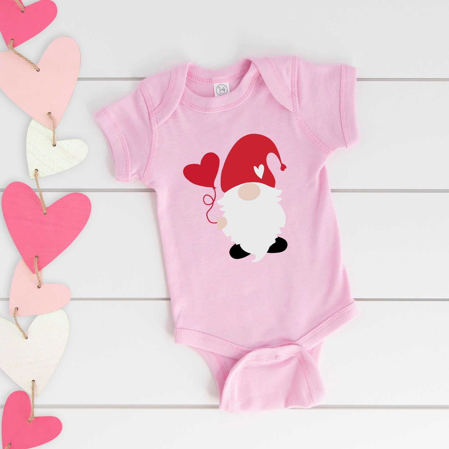 Balloon Heart Gnome | Baby Graphic Short Sleeve Onesie by The Juniper Shop