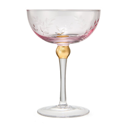 Pink Coupe Art Deco Glasses Gold 8oz Set of 4