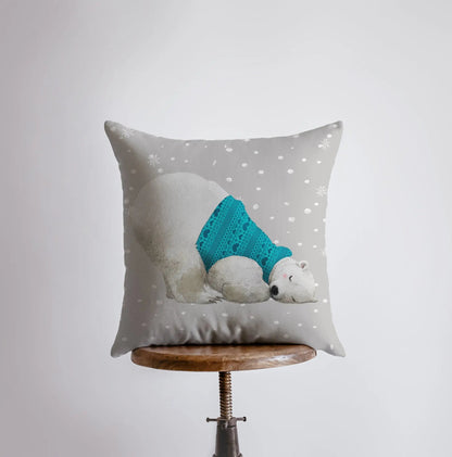 Polar Bear Blue Sweater Throw Pillow