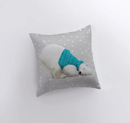 Polar Bear Blue Sweater Throw Pillow