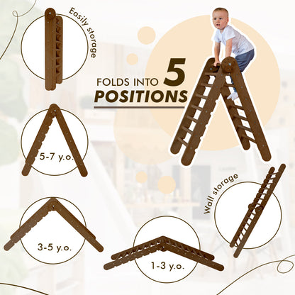 3in1 Montessori Climbing Set: Triangle Ladder + Wooden Arch + Slide Board – Chocolate NEW by Goodevas