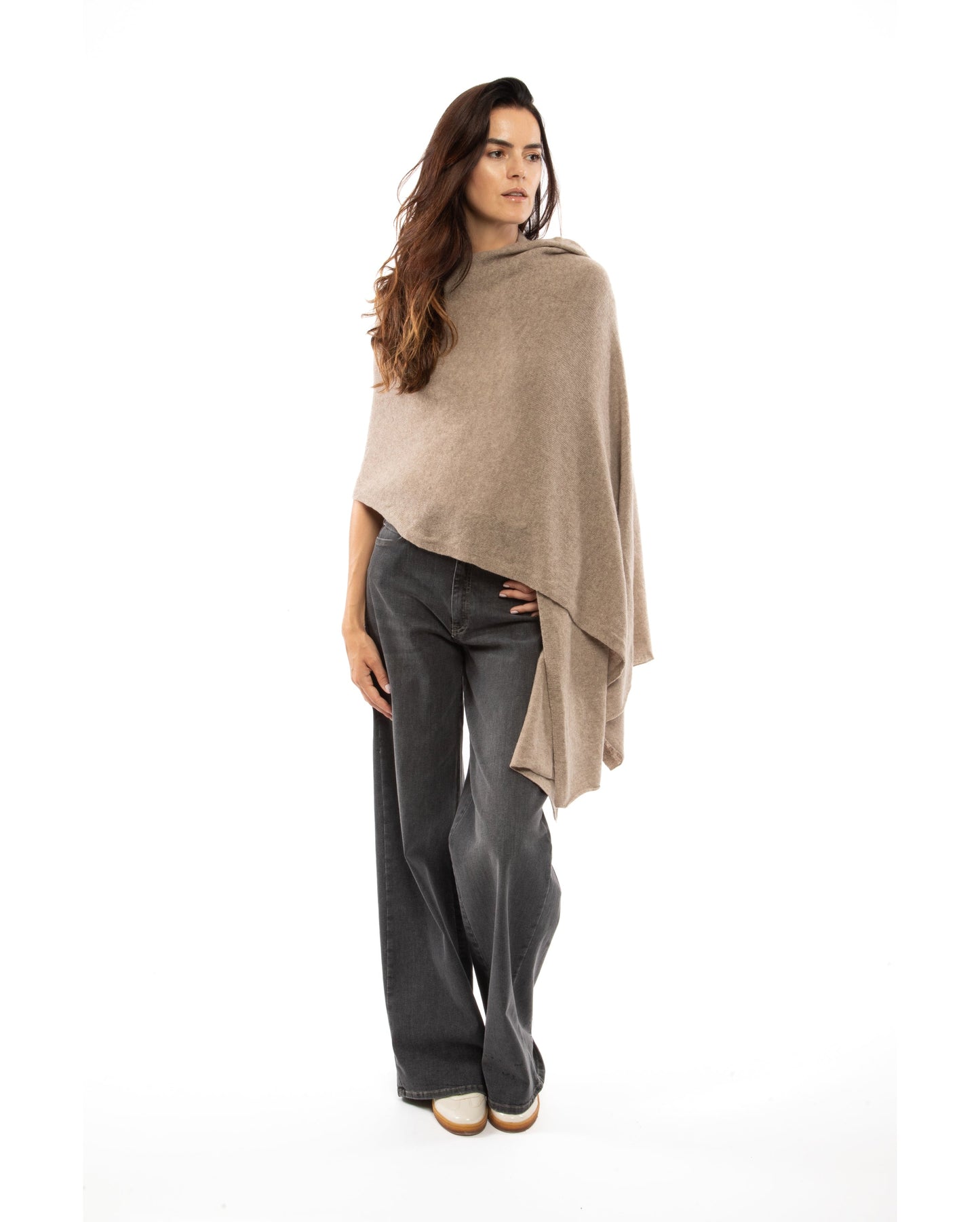 Womens's Pure Cashmere Maxi Wrap Taupe by Monticelli Cashmere