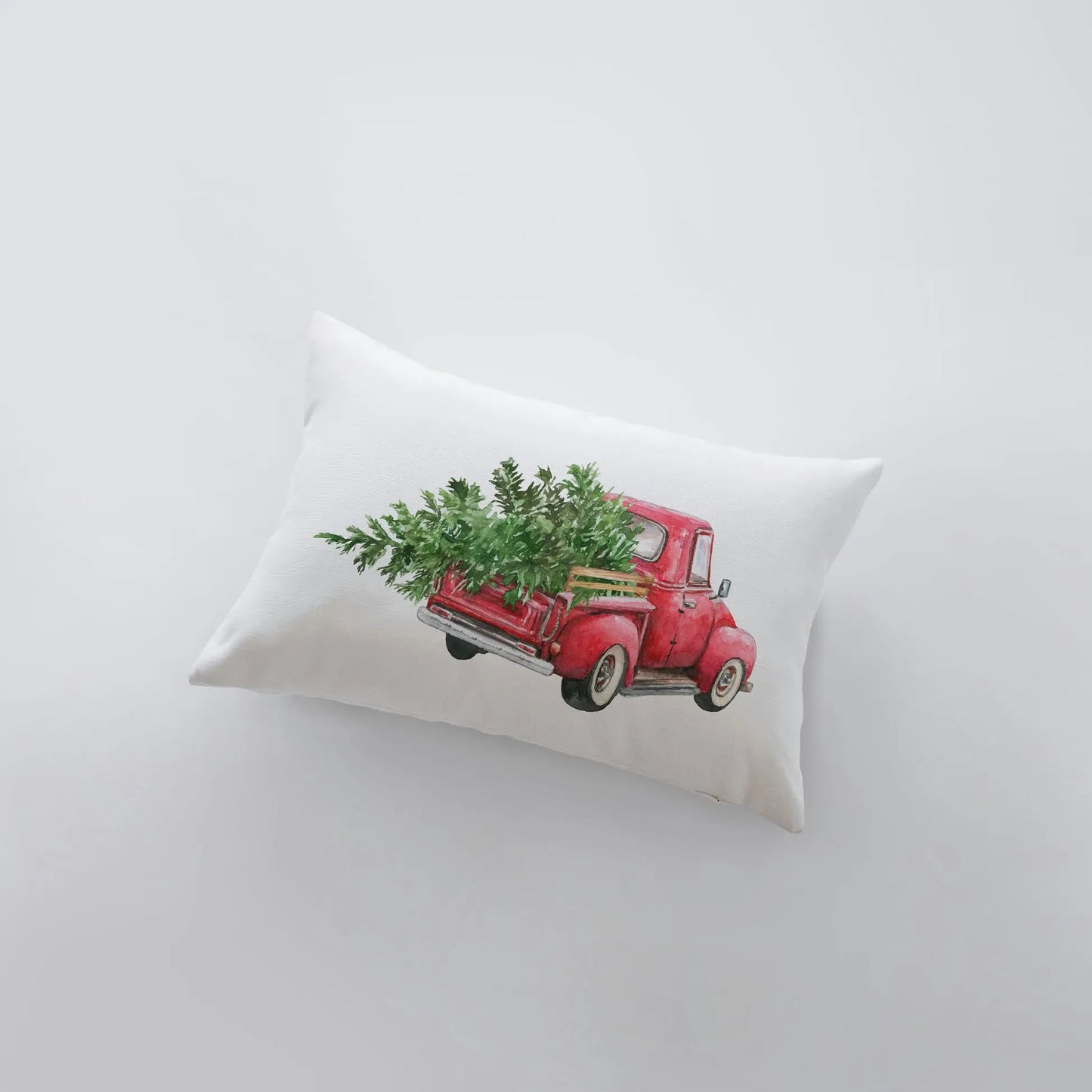 Red Christmas Truck Driving Away Throw Pillow