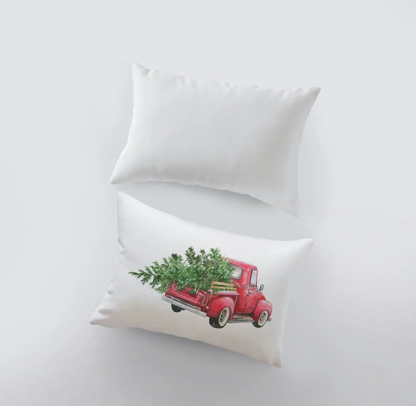 Red Christmas Truck Driving Away Throw Pillow