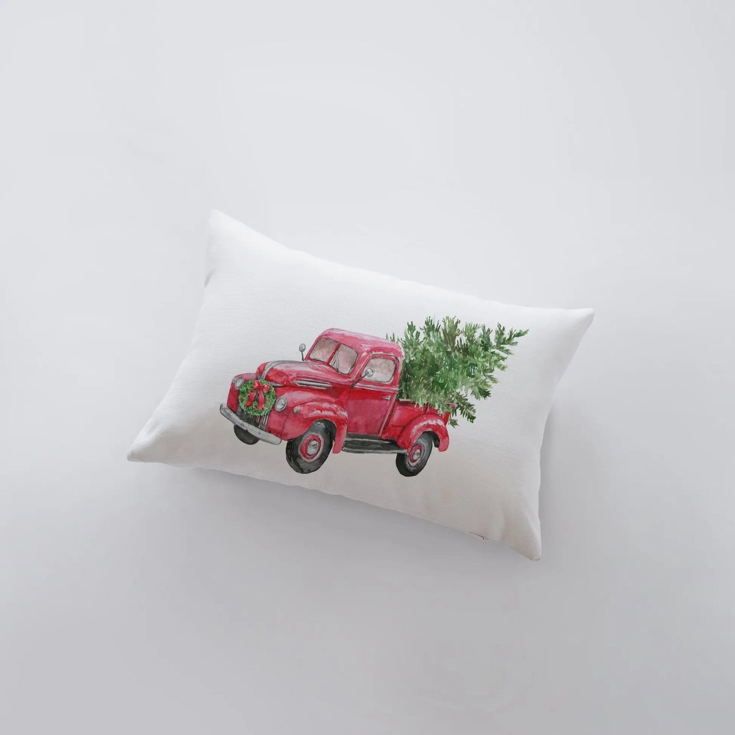 Red Truck with Christmas Tree Throw Pillow