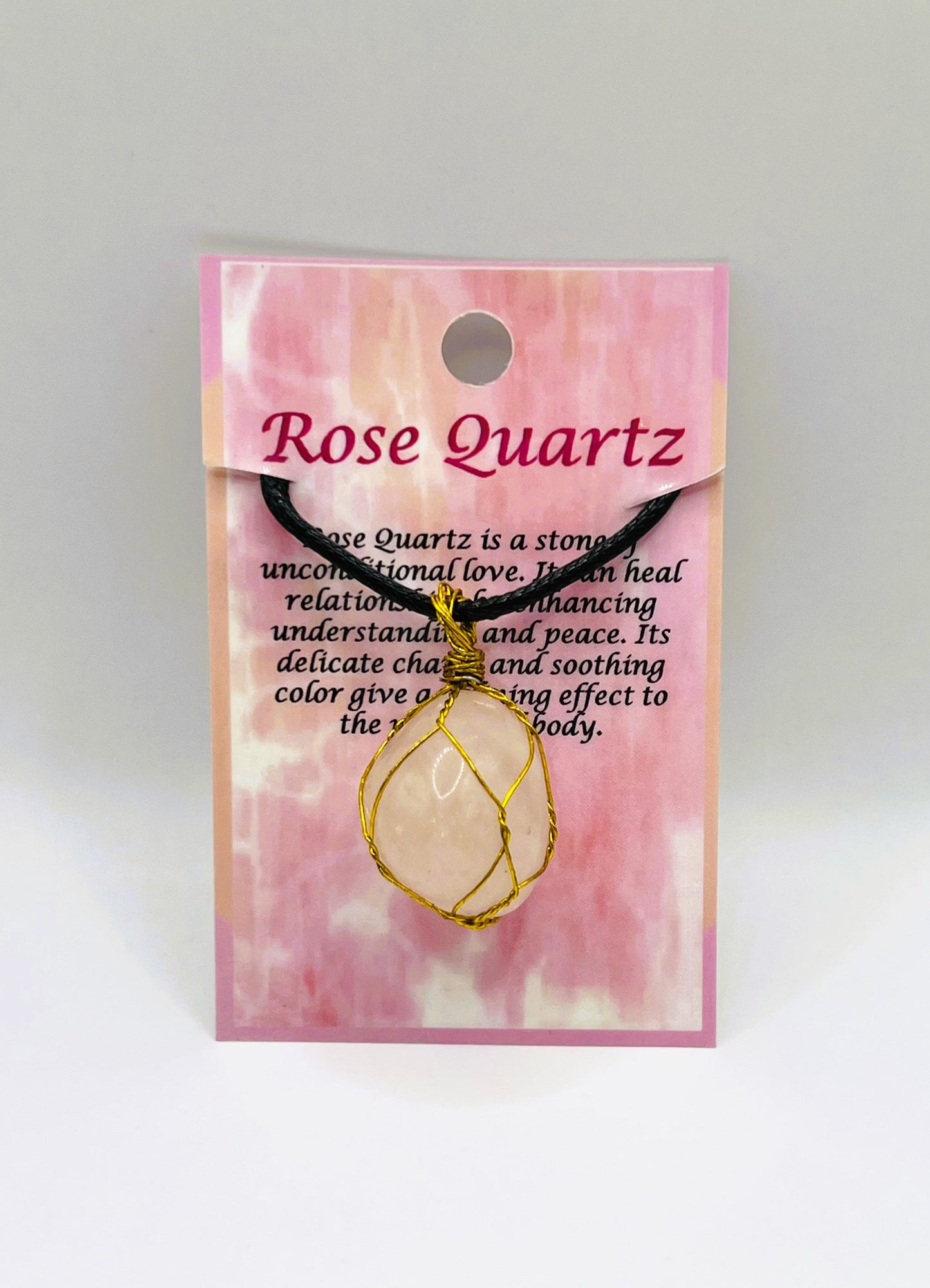 Rose Quartz Golden Wire Wrapped Necklace by Peacefful Intentions