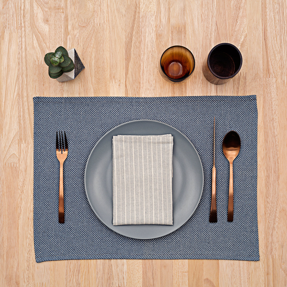 Placemats & Napkins Bundle:  Blue Placemats + Cloth Napkins / Set of 4 by MEEMA