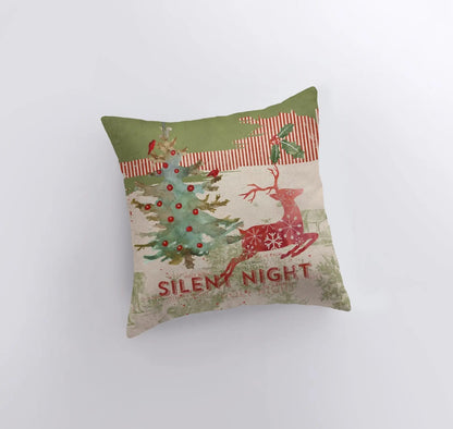 Silent Night Red Reindeer Throw Pillow