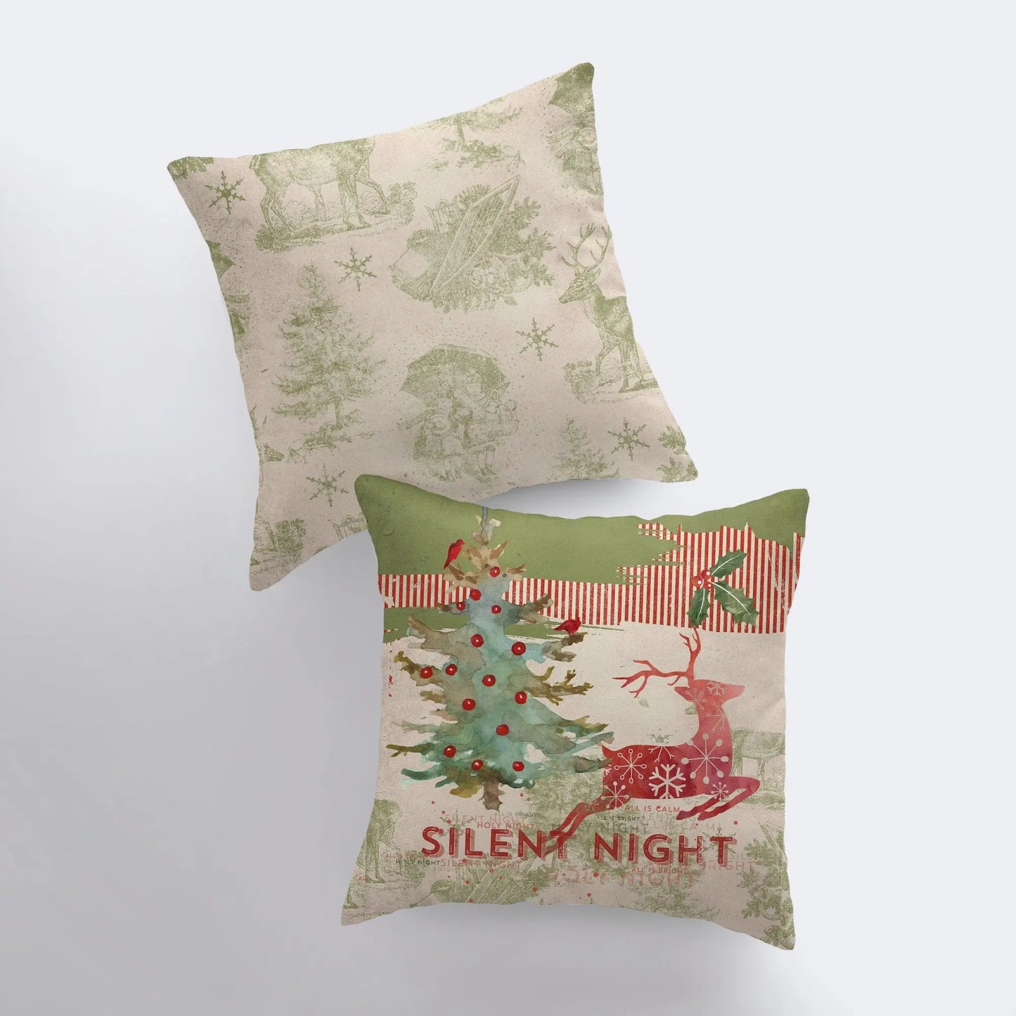 Silent Night Red Reindeer Throw Pillow