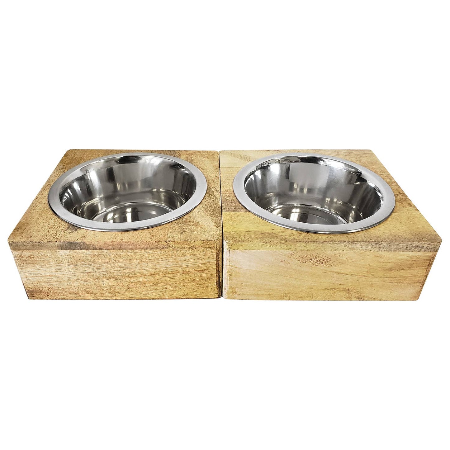 Stainless Steel Dog Bowl with Square Mango Wood Holder 1qt