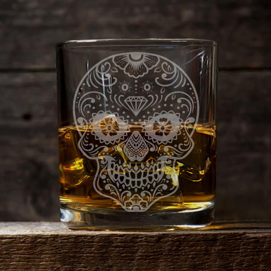 SUGAR SKULL Whiskey Glass by Lumengrave