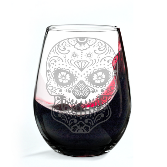 SUGAR SKULL Wine Glass by Lumengrave