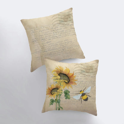 Sunflower Bee Throw Pillow