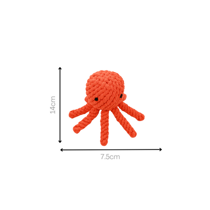 octopus-shaped pet toy made from durable cotton rope, perfect for chewing and interactive play, promoting dental health and providing hours of entertainment for dogs.