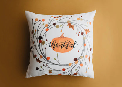 Thankful Primitive Pumpkin Wreath Pillow Cover |  Thanksgiving Décor | Farmhouse Pillows | Country Decor | Fall Throw Pillows | Gift for her by UniikPillows