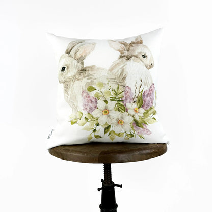 Two Bunnies Sitting in Flowers | Easter Bunny Throw Pillows | Easter Decorative Pillows | Easter Throw Pillow | Easter Pillow Cover | UniikPillows by UniikPillows