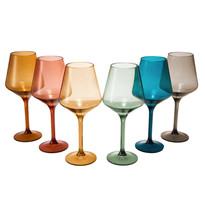 Colored Shatterproof Wine Glasses 15oz Set of 6