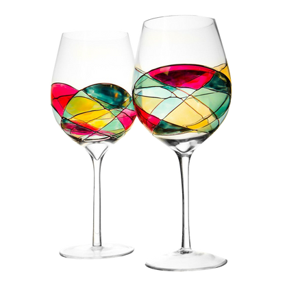 Hand Painted Wine Glasses Set of 2