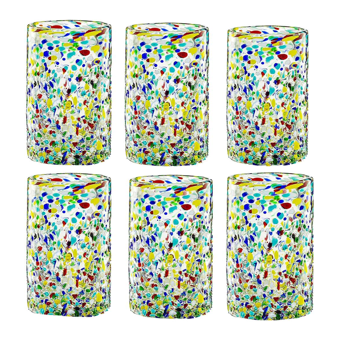 Hand Blown Confetti Mexican Drinking Glasses Set of 6