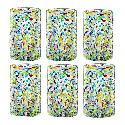 Hand Blown Confetti Mexican Drinking Glasses Set of 6