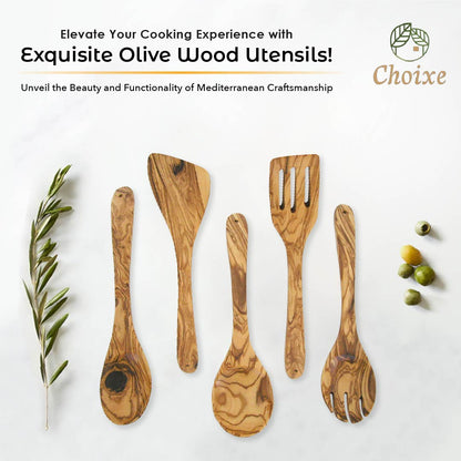 Olive Wood Kitchen Servers Set -5 pcs by Choixe