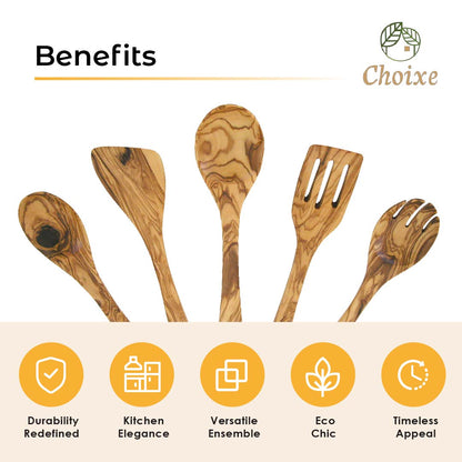 Olive Wood Kitchen Servers Set -5 pcs by Choixe