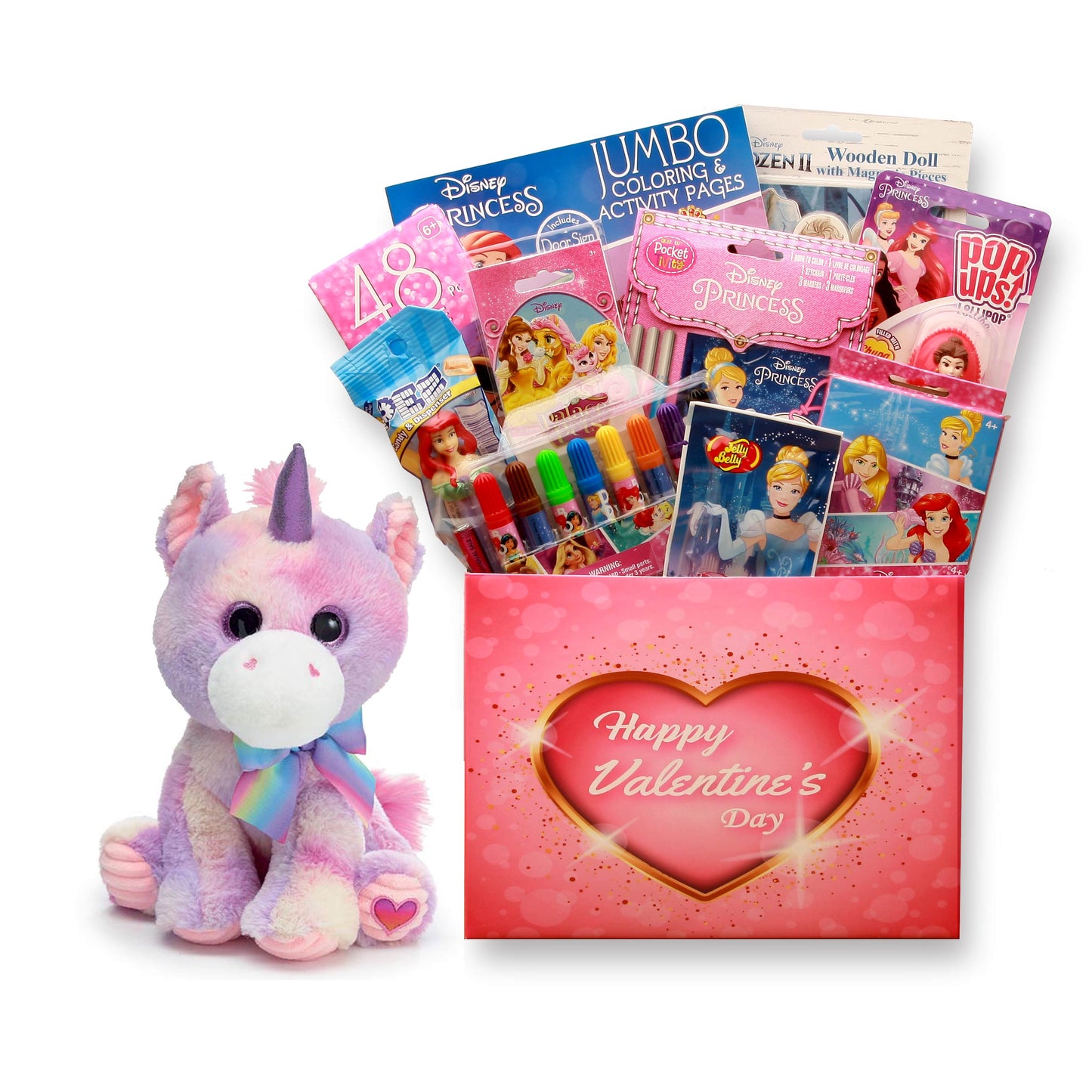 Disney Princess Valentines Gift Box w- Unicorn Plush