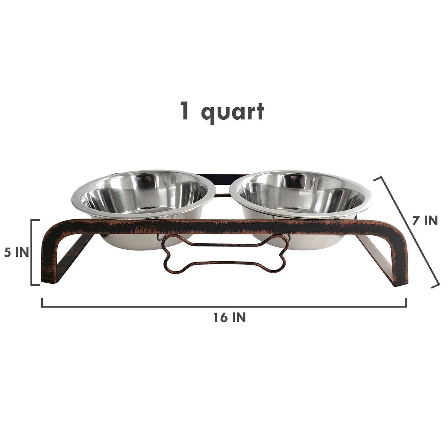 Elevated Rustic Design Dog Bone Feeder with 2 Stainless Steel Bowls