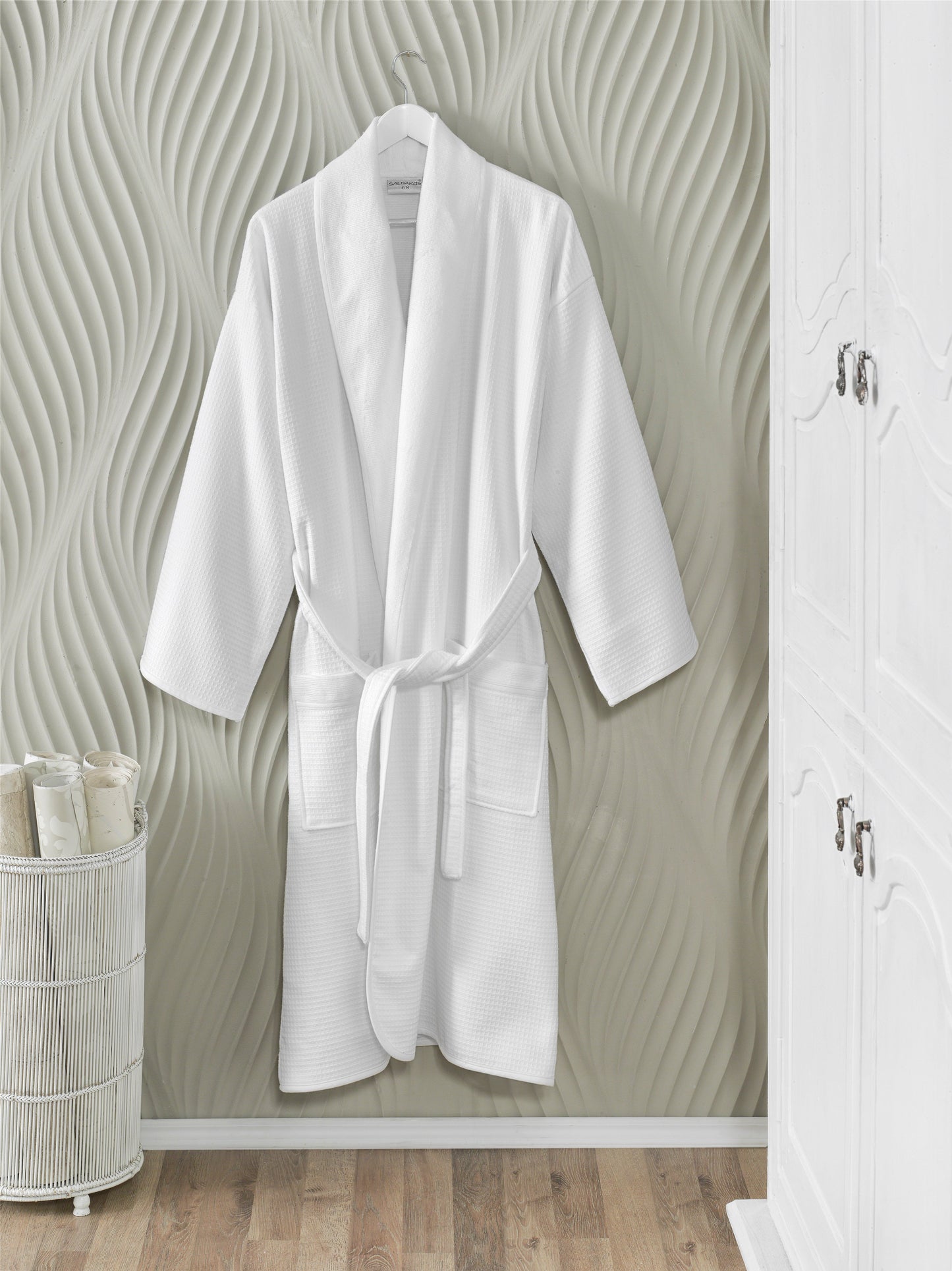 White Waffle Terry Turkish Cotton Bathrobe by Classic Turkish Towels